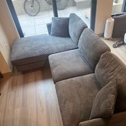 Corduroy two piece sectional couch