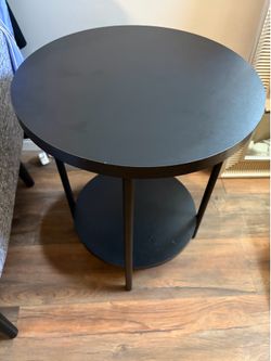 2 Matching Black Round Side Tables – $60 for Both