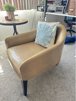 Modern 3-Piece Living Room Set - 2 Tan Leather Accent Chairs & Marble Coffee Table