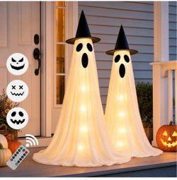 Halloween Light-Up Ghost Decorations with Remote, Set of 2