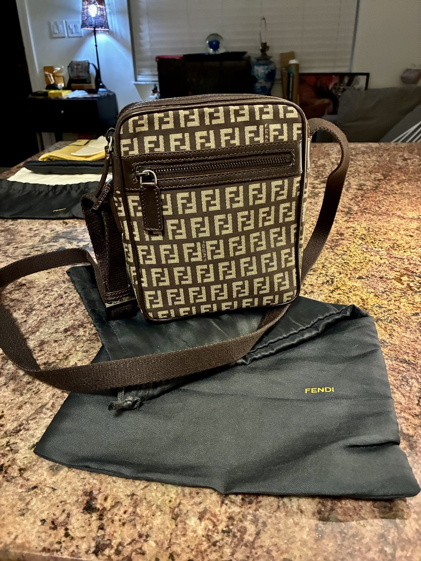 Fendi Zucchino Canvas Crossbody Bag + FREE Drawstring Bag