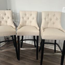  Bar Height Bellmount 43.7 in. Upholstered Tufted Wingback Bar Stool (Set of 3)