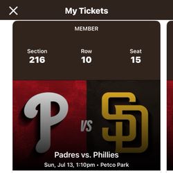 Padres V Phillies Sunday July 13th 2 Seats