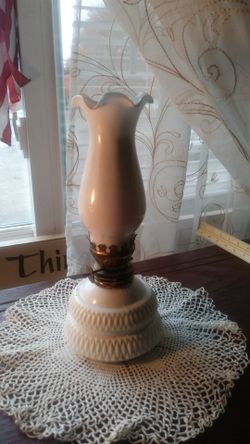 Vintage miniature oil lamp with shade.