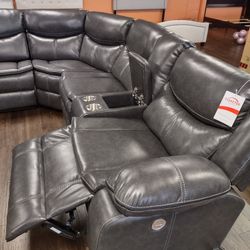 New Power  Sectional Sofa With Three Power Recliners On Sale Now Don't Miss