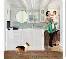 Reinforced 60" Wide Retractable Baby Gate with Reinforced Rods, 5 ft Retractable Dog Gate Indoor/Outdoor Baby Gate Retractable Gate - Bottom Anti-Esca