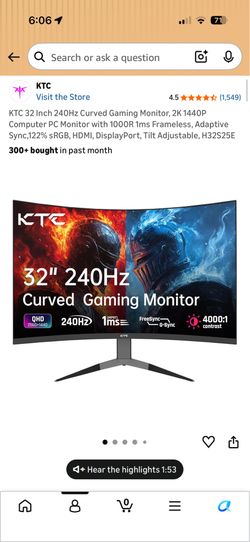 KTC 32 inch curved monitor 2K