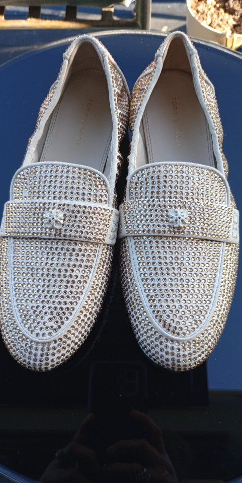Brand New Tory Burch Crystal Embellished Loafers