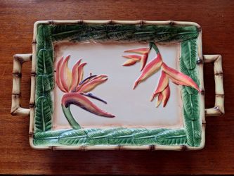 Pacific Rim Hand Painted Ceramic Bird of Paradise Tray