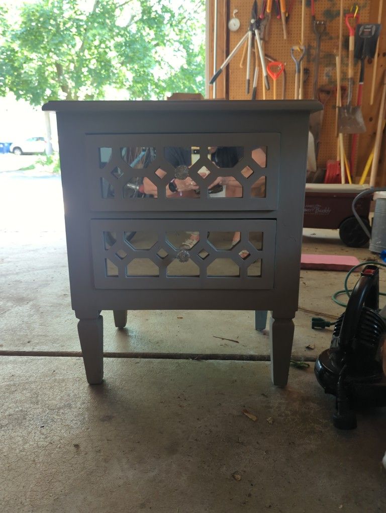 Mirror Top End Table - Painted Grey