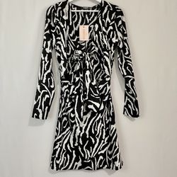 Missguided Women’s Tall Zebra Print Tie Front Mini Dress Black & White Sz 4 NWT