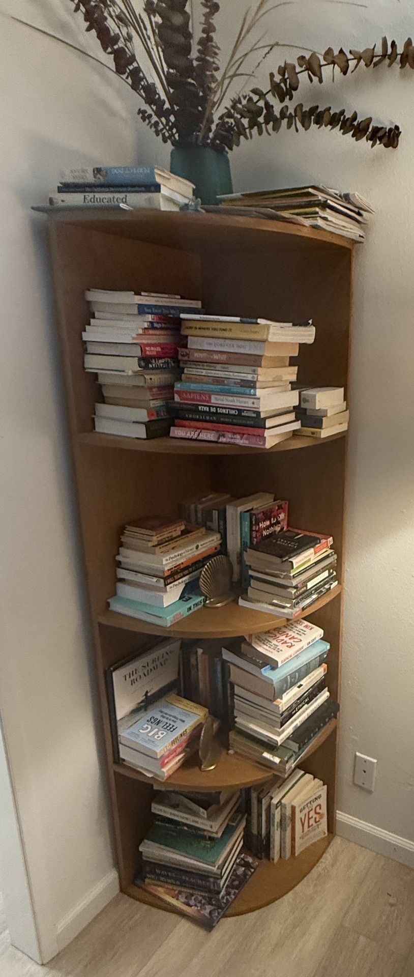 Tall Wooden Corner Bookshelf
