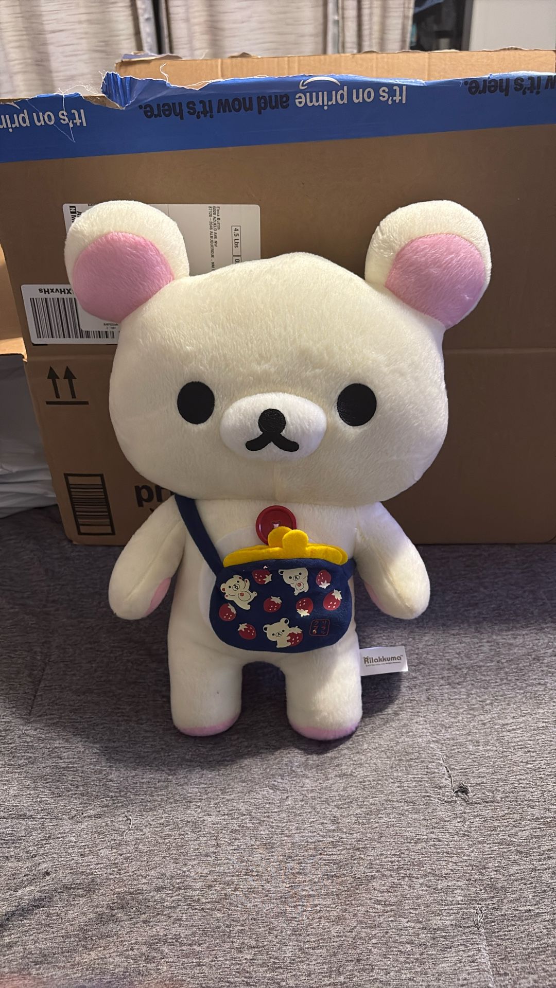 Rilakkuma Korilakkuma Bear Plush 17" Blue Strawberry Bag