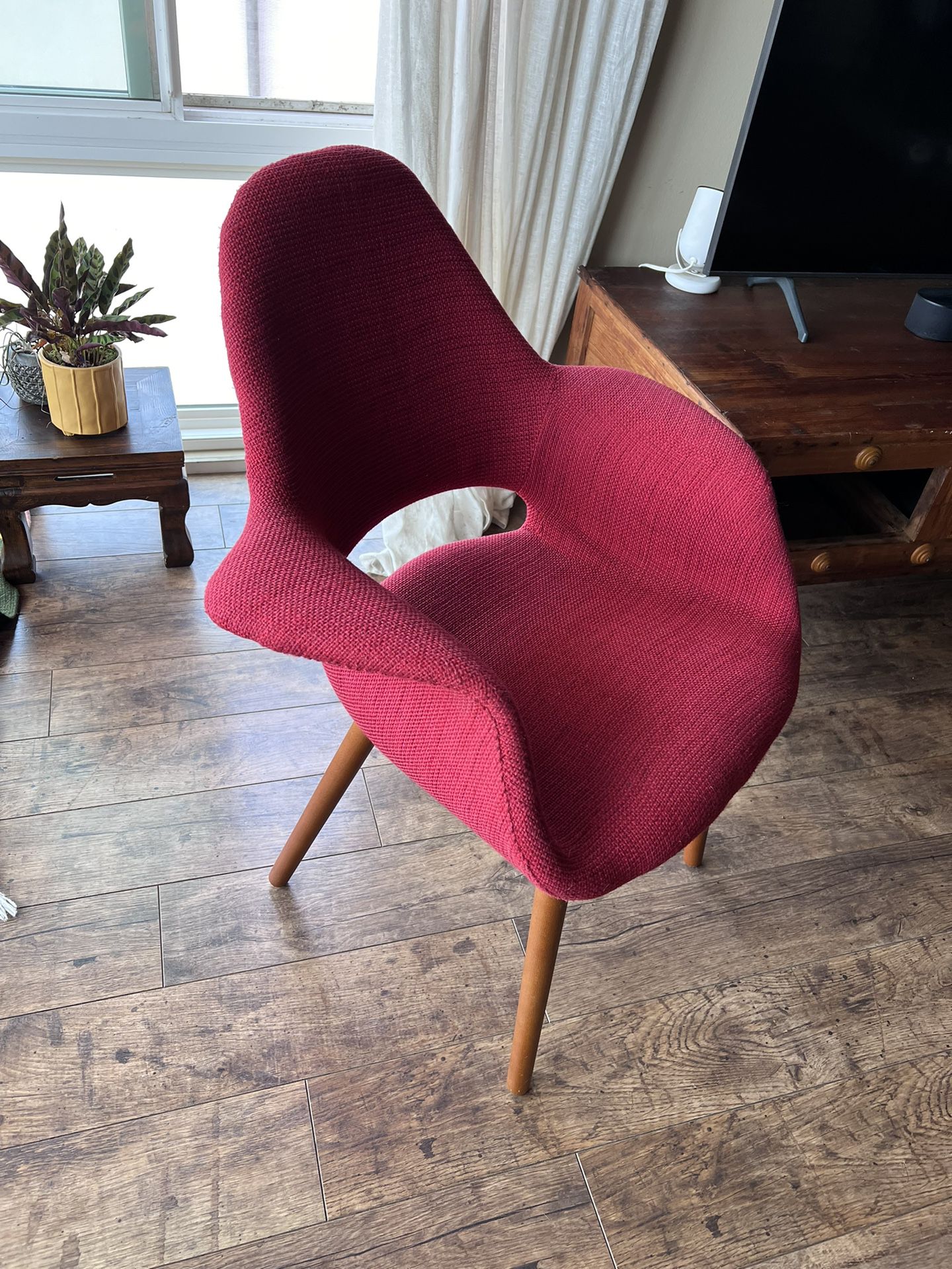 2 mid century  red wing-arm dining or living  Room Chairs 