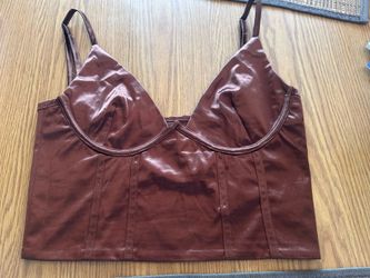 Brown Satin Halter Crop Top