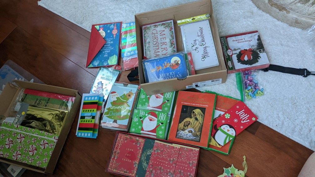 CHRISTMAS CARDS, WRAPPING TISSUE AND BELIEVE MINI ERASERS-DOME CARDS ARE MONEY HOLDERS