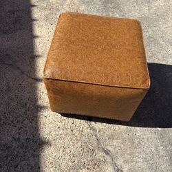 Beveled Leather Ottoman
