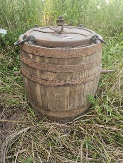 Antique Wooden Barrel Pressure Vessel / Cream Separator – Rare Primitive Farm Tool