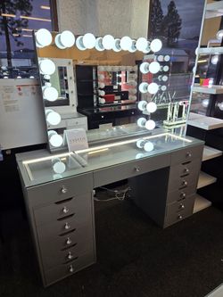Super Deal Black Friday XL Vanity Set W/ 13 Drawers & XL Hollywood Mirror Bluetooth Speaker & Light Inside Drawers & Desk From $1299 Now $799