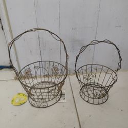 2 New Decorated Wire Baskets $15