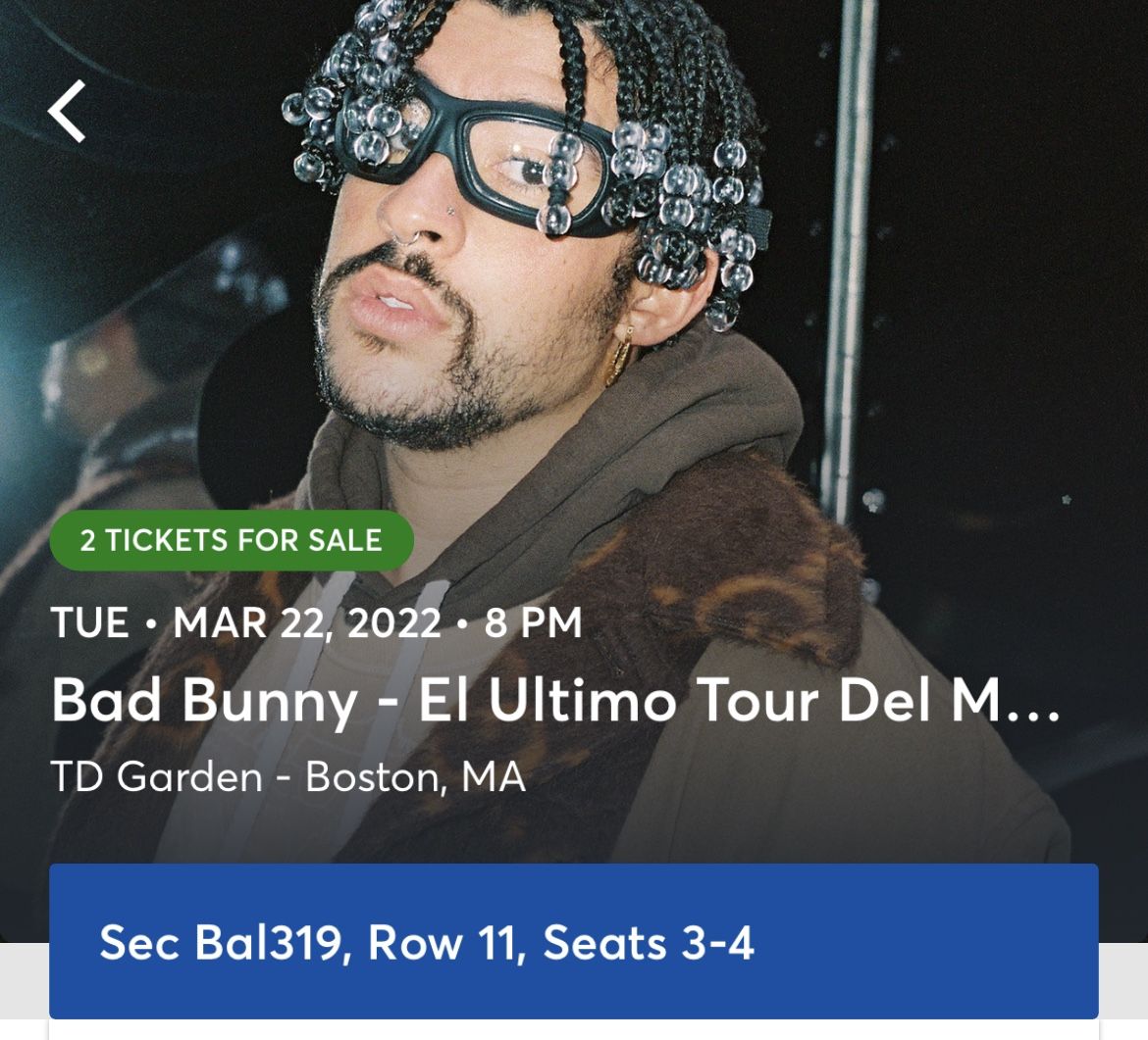 Bad Bunny Tickets TD Garden 3/22/2022