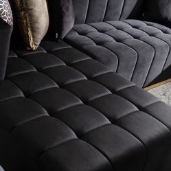 Elisha Black Velvet Double Chaise Sectional