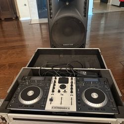 Numark Mixdeck and a 15” American Audio 