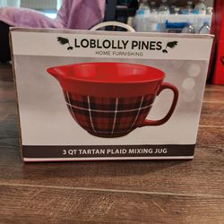 New Loblolly Pines 3 Qt Ceramic Tartan Plaid Mixing Jug