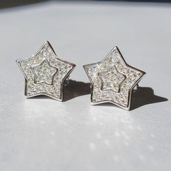 Star Shape Moissanite Cluster Earrings 925 Sterling Silver with Certificate