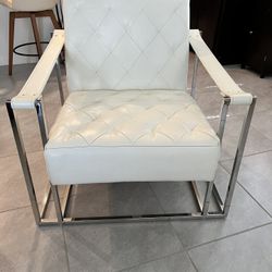 El Dorado White Real Leather And Chrome Accent Chairs