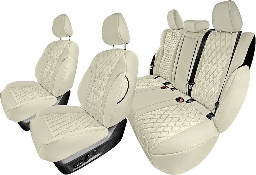 FH Group Custom-Fit Car Seat Covers Specifically Made for 2021-2024 Nissan Rogue, Full Set Solid Beige Ultraflex Neoprene Waterproof Automotive Seat C