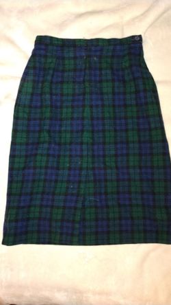 Pendleton Green Blue Tartan Plaid Wool Pencil Skirt