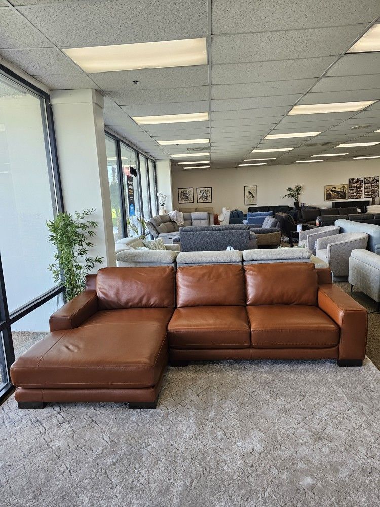 3-pc Top Grain Leather Sectional With Chaise- Darrium