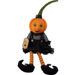 Halloween 24" Primitive Vintage Style Shelf Sitter Pumpkin Head Witch Doll Creepy Decor NWT