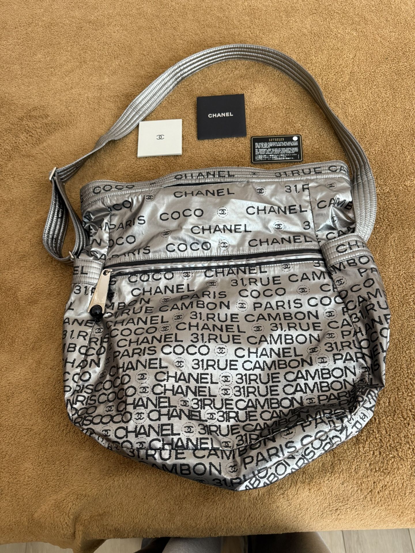 Chanel Logo Maniac Tote/ Crossbody In Sliver