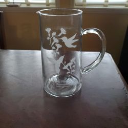 Vintage Glass Ruby Throated Hummingbird Glass Pitcher