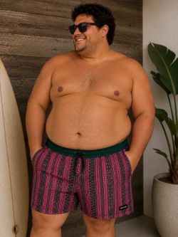 Men’s Tribal Print Swim Trunks – Pink & Black | Plus Size