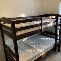 Wooden Bunk Beds Frame And Mattresses Twin Size