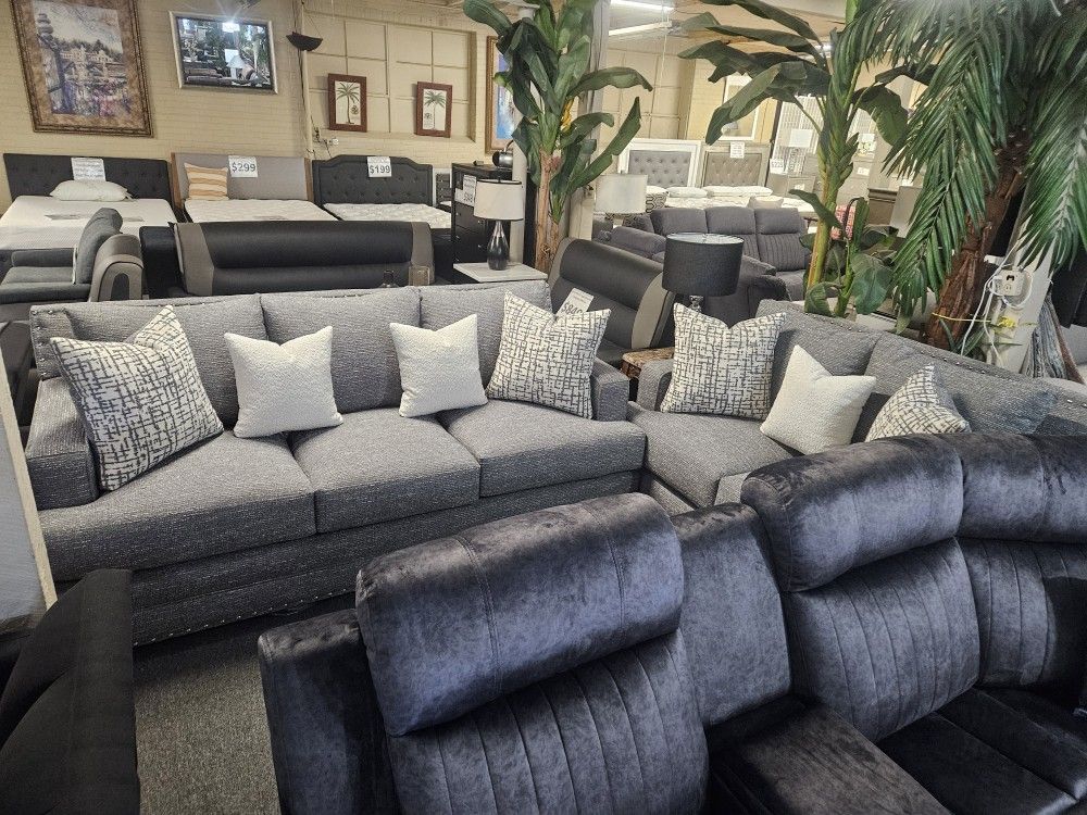 Brand New Gray Linen Sofa + Loveseat 2PCs Set