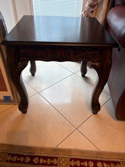 Dark Wood Carved end tables
