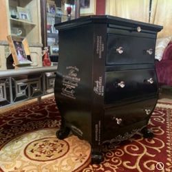 Beautiful French Boho Style Nightstand Or Side Table Colors Black,white,silver Has Been Refurbished 