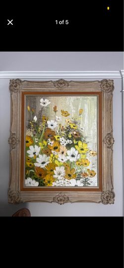 Signed 1972 Liliana Frasca Floral Oil Painting – Vintage Ornate Frame