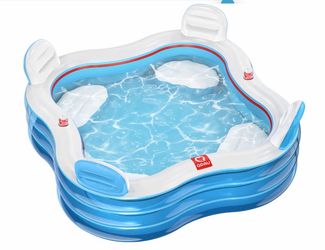 (B-9) QPAU Inflatable Swimming Pool, Full-Sized Blow Up Pool with Seats and Backrests, Kiddie Pool for Outdoor & Backyard, for Family Summer Time Fun,