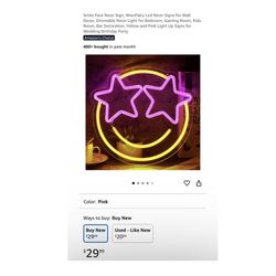 Brand new Smile Face Neon Sign, Wootfairy Led Neon Signs for Wall Decor, Dimmable Neon Light for Bedroom, Gaming Room, Kids Room, Bar Decoration, Yell