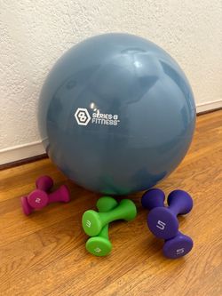 Fitness ball and dumbells