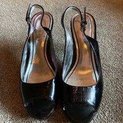 Womans Black Open Toe Heels Sz 6