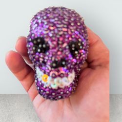 Handmade Collectible Sequin skull, Halloween decor, purple