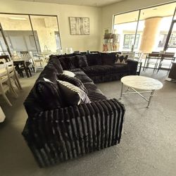 Black Corduroy Sectional Couch 