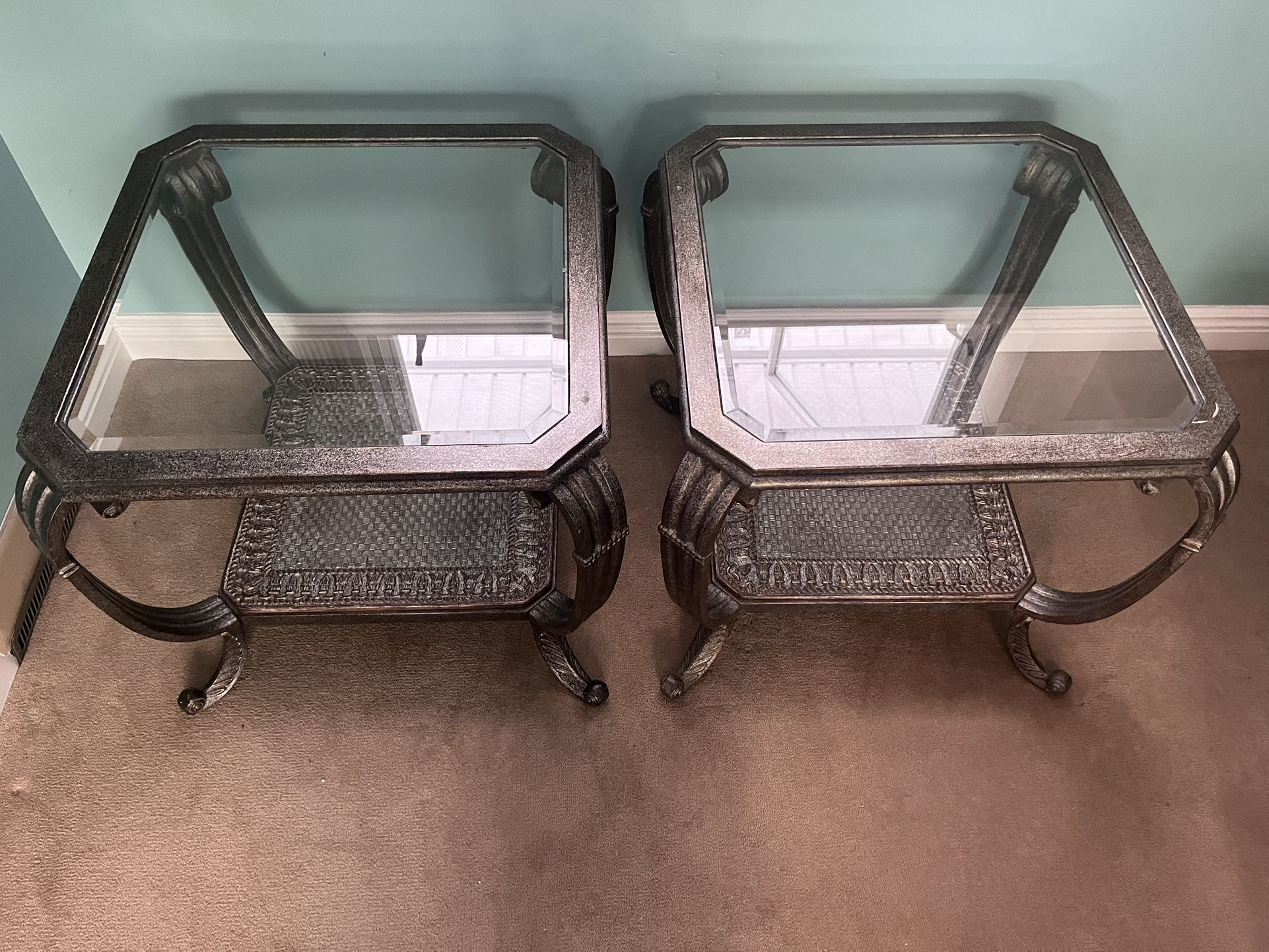 Glass & Metal Pair Of End Tables