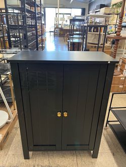 VASAGLE Bathroom Floor Storage Cabinet w/ 2 Adjustable Shelves - Ink Black